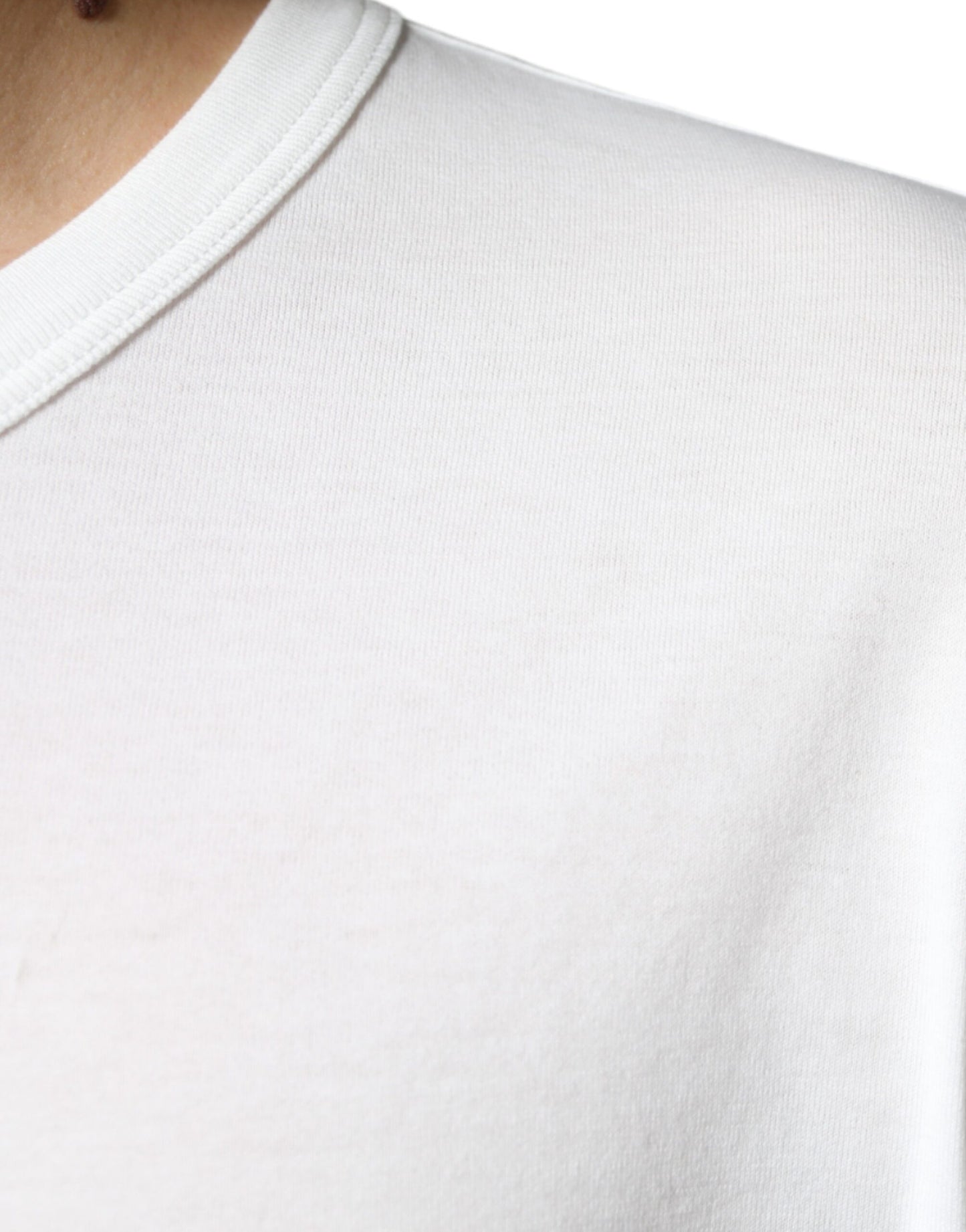 Dolce &amp; Gabbana White Logo Embossed Cotton Crewneck T-shirt