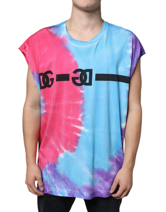 Dolce & Gabbana Multicolor Tie Dye Baumwoll-T-Shirt ohne Ärmel