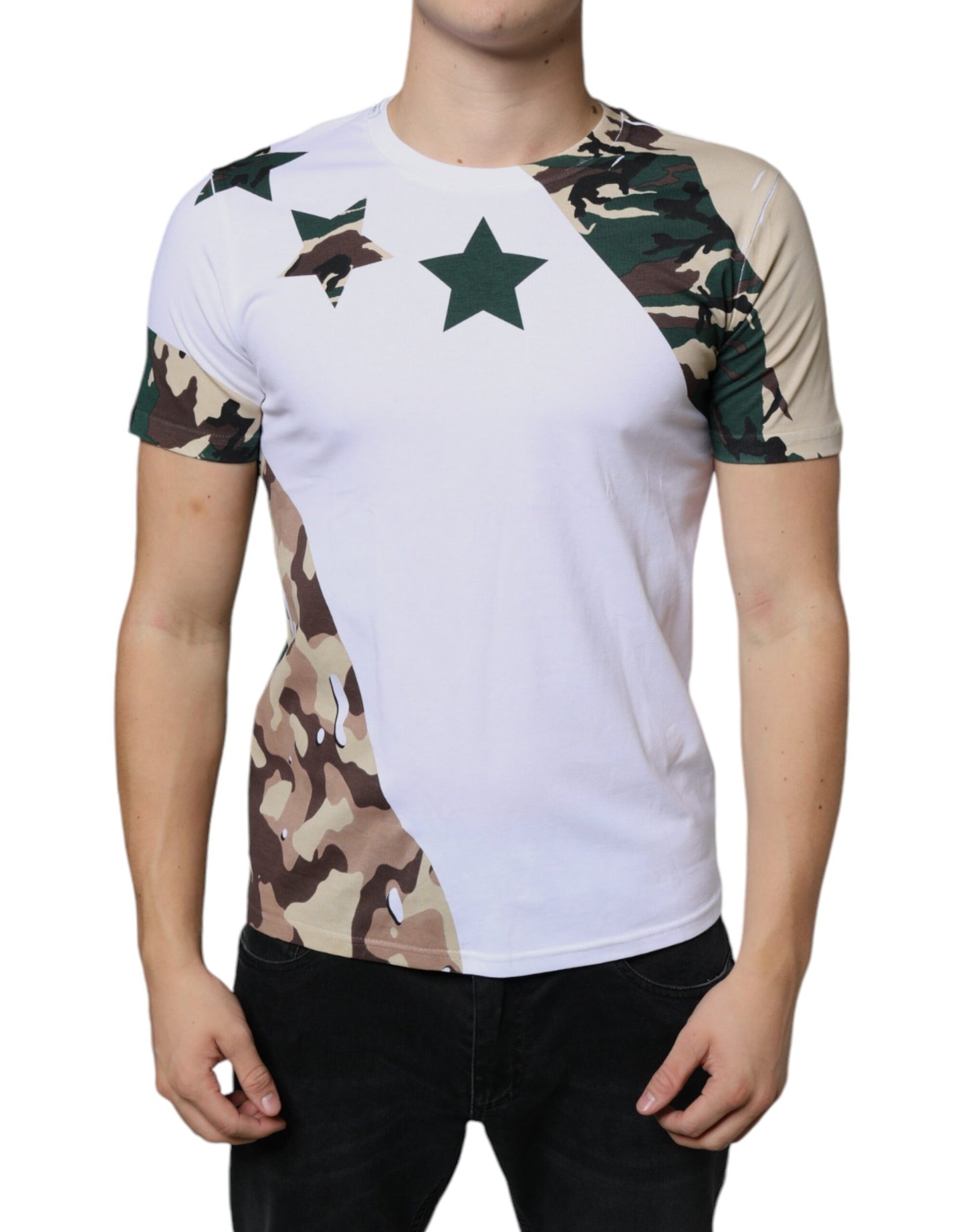 Dolce &amp; Gabbana White Camouflage Stars Crew Neck T-shirt