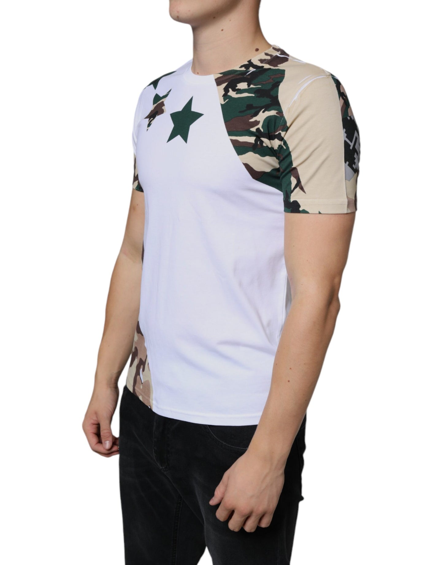 Dolce &amp; Gabbana White Camouflage Stars Crew Neck T-shirt