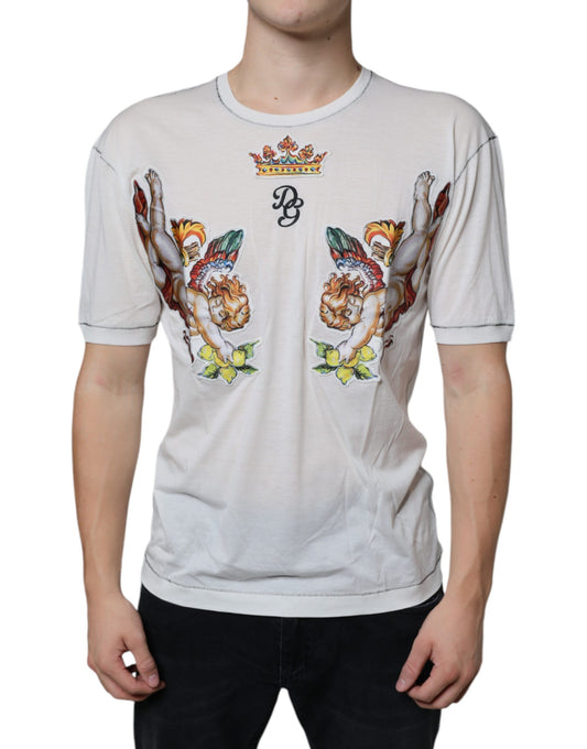 Dolce &amp; Gabbana White Angel Crown Print Crew Neck T-paita