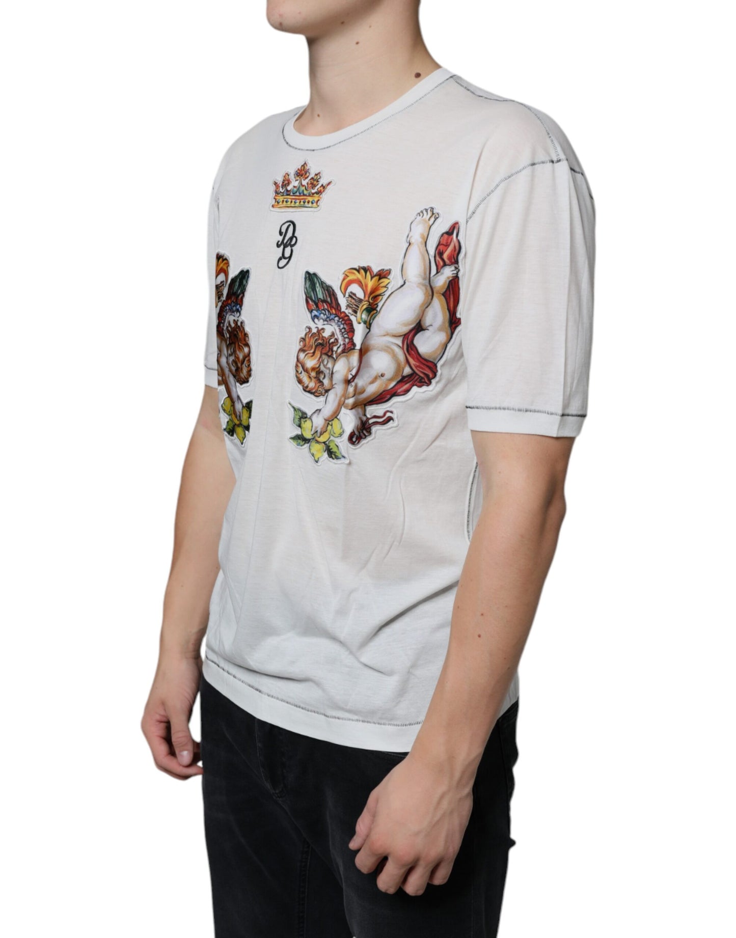 Dolce &amp; Gabbana White Angel Crown Print Crew Neck T-shirt