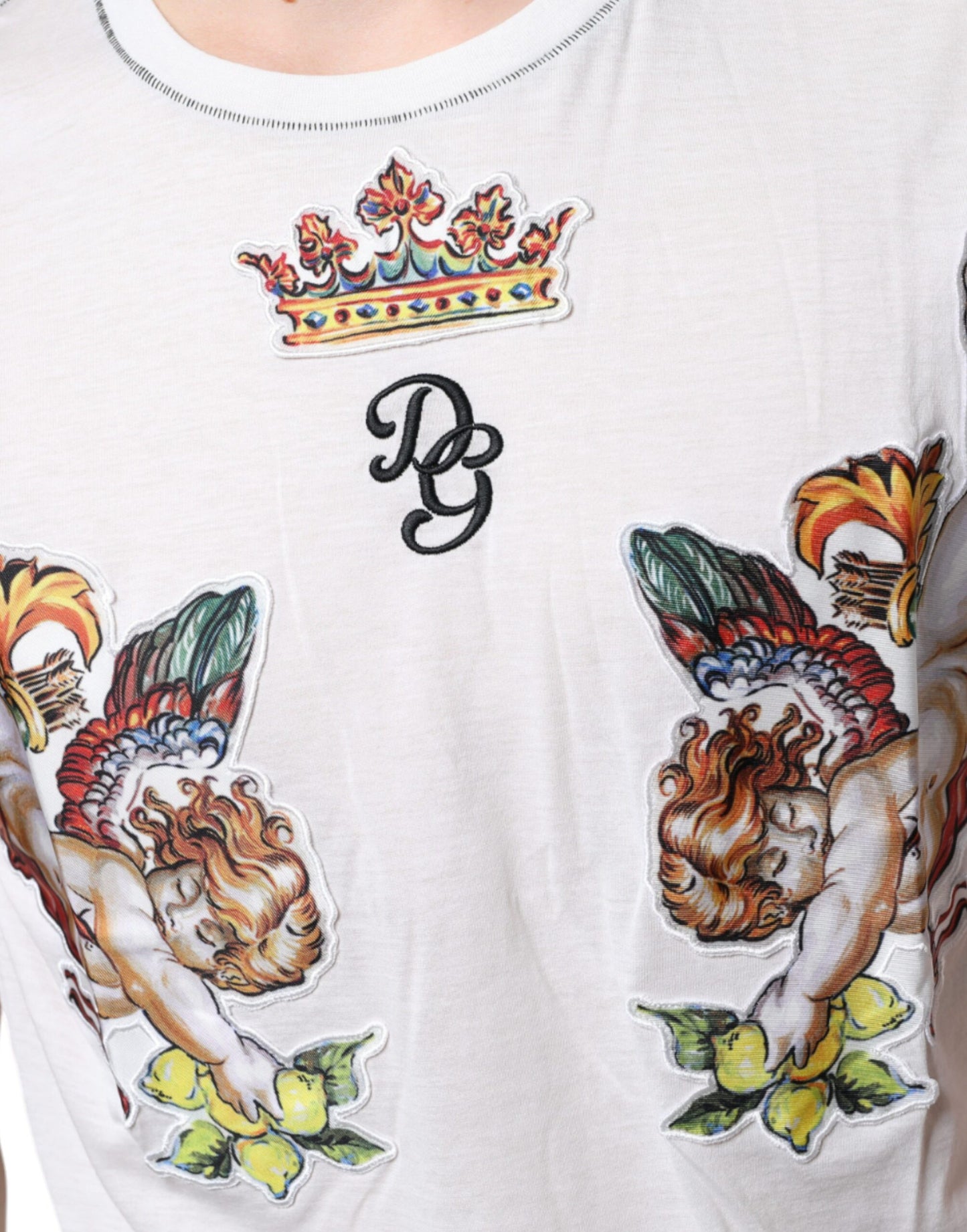 Dolce &amp; Gabbana White Angel Crown Print Crew Neck T-shirt