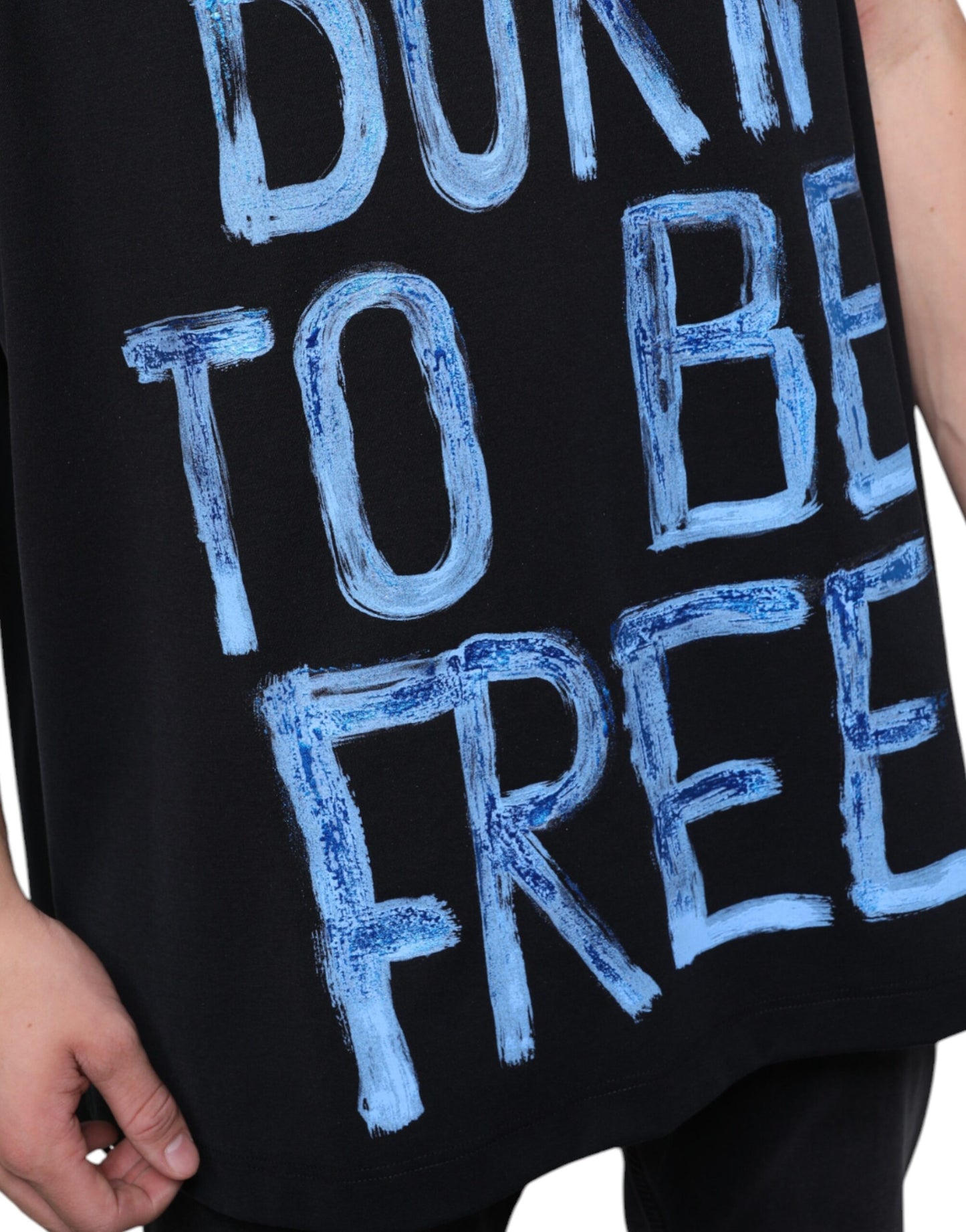 Dolce & Gabbana Schwarzes Baumwoll-T-Shirt "Born To Be Free" ohne Ärmel