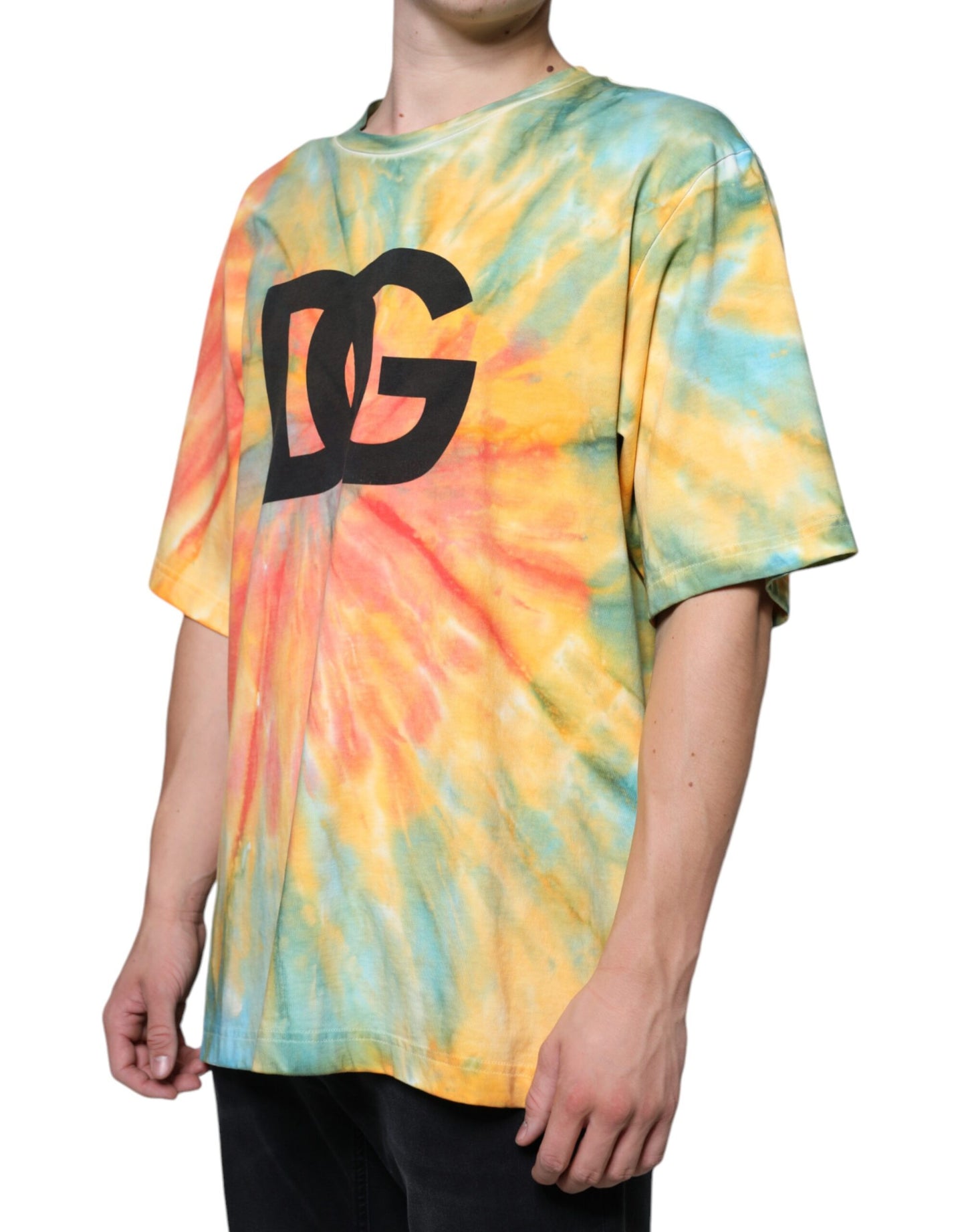 Dolce & Gabbana Multicolor Tie-Dye Logo Baumwoll-T-Shirt