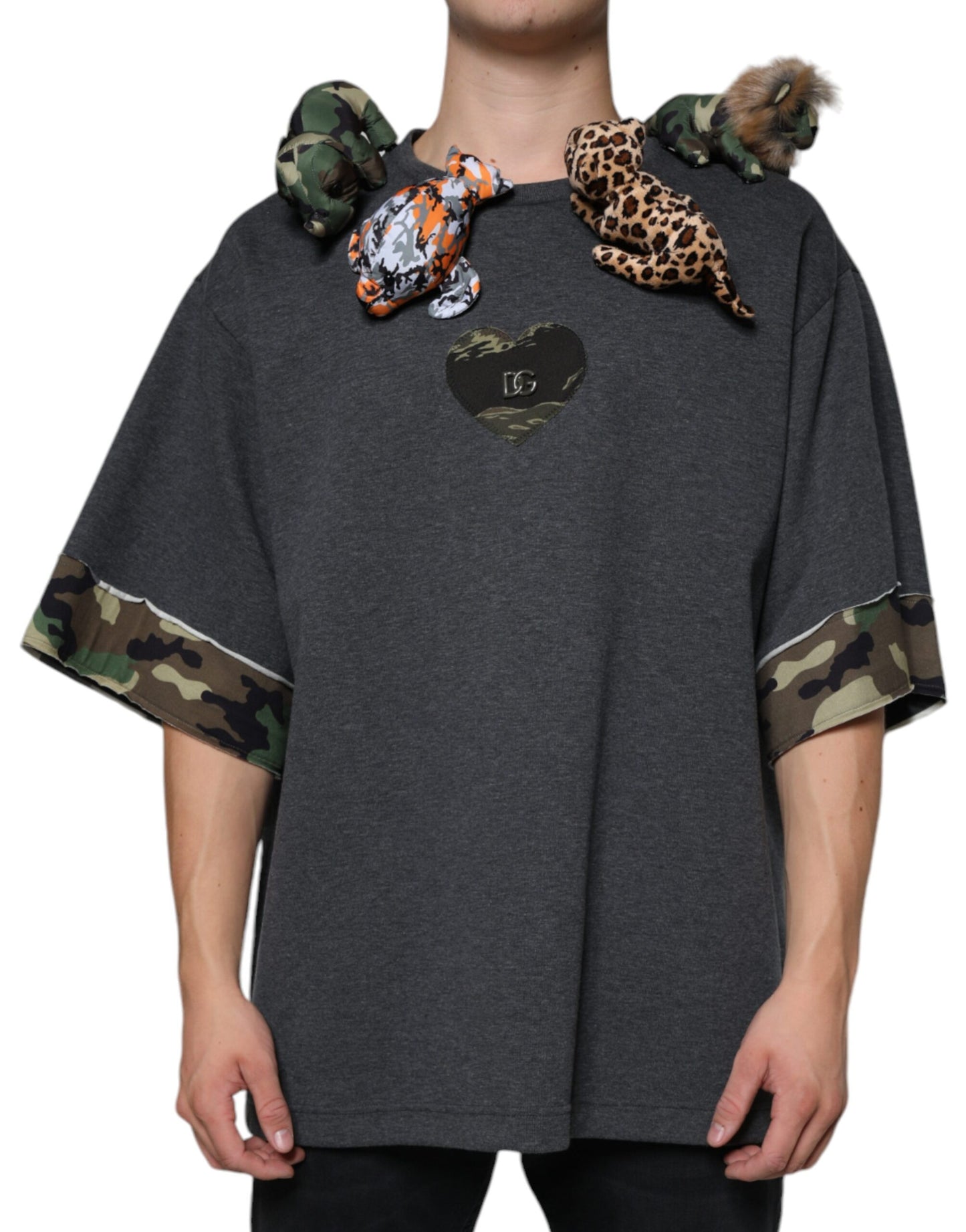 Dolce & Gabbana Graues Camouflage Animal Stuff Baumwoll-T-Shirt