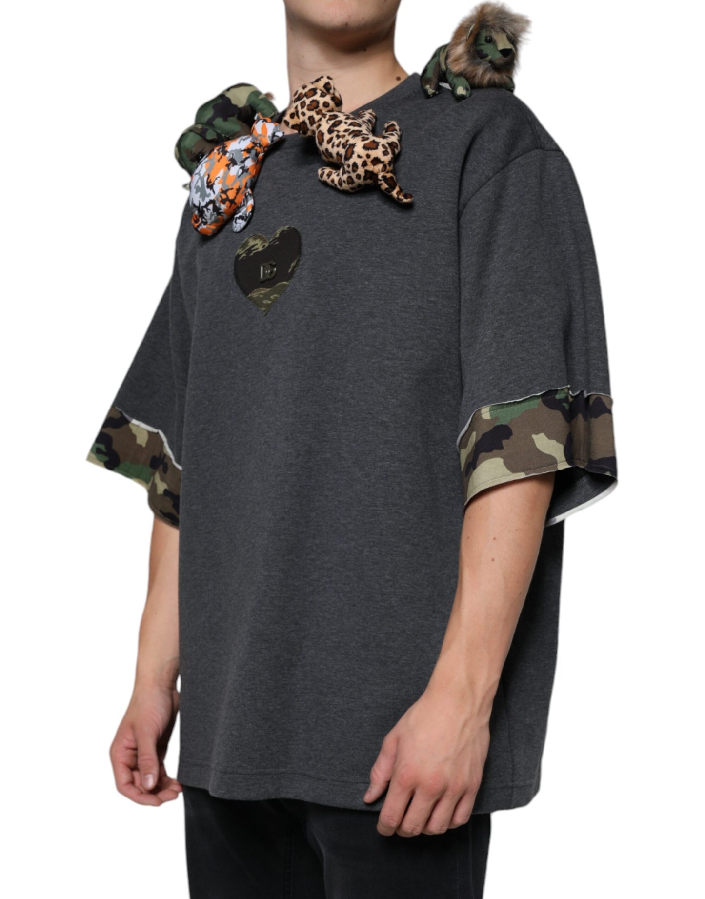 Dolce & Gabbana Graues Camouflage Animal Stuff Baumwoll-T-Shirt