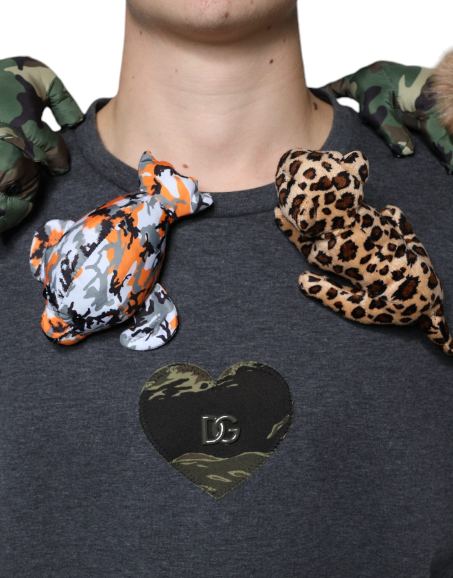 Dolce & Gabbana Graues Camouflage Animal Stuff Baumwoll-T-Shirt