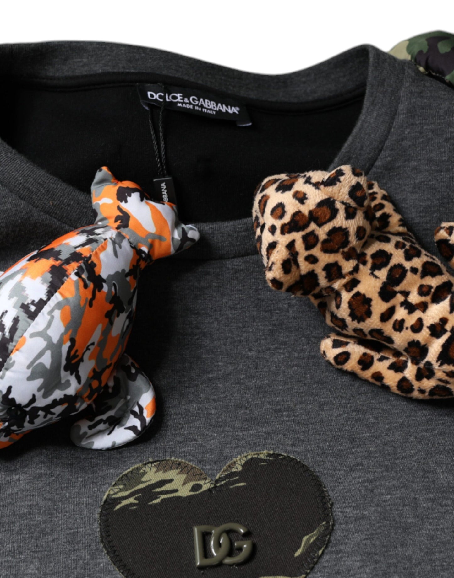 Dolce & Gabbana Graues Camouflage Animal Stuff Baumwoll-T-Shirt