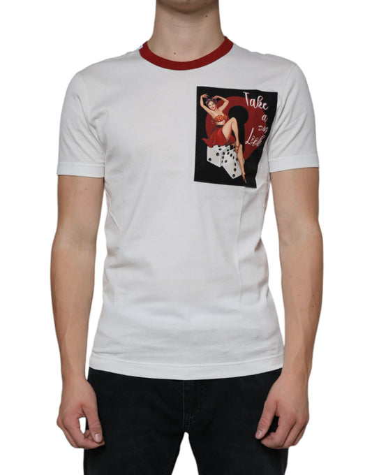 Dolce &amp; Gabbana White Graphic Print Cotton Crew Neck T-paita