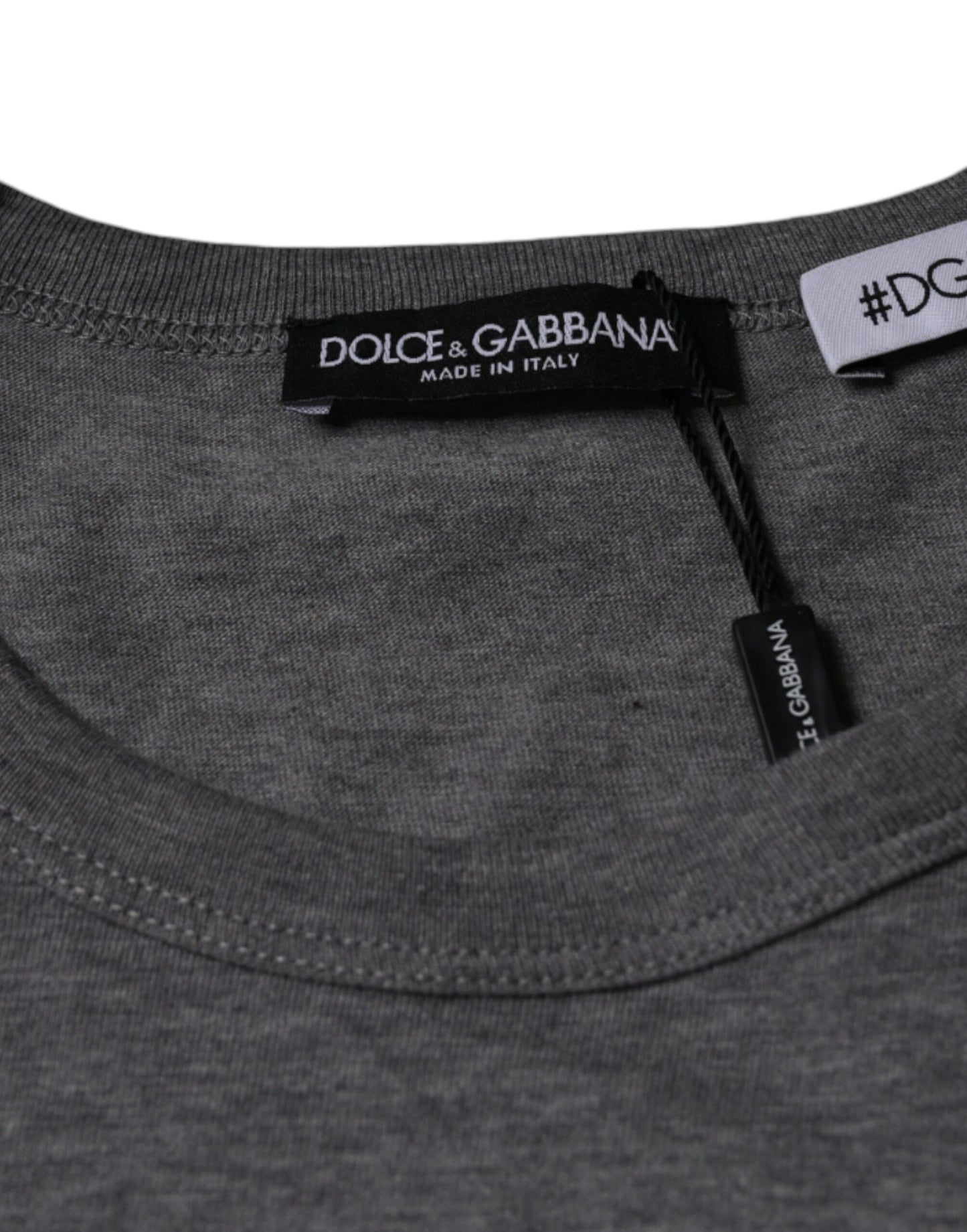 Dolce & Gabbana Graues Baumwoll-T-Shirt #DGFamily mit kurzen Ärmeln