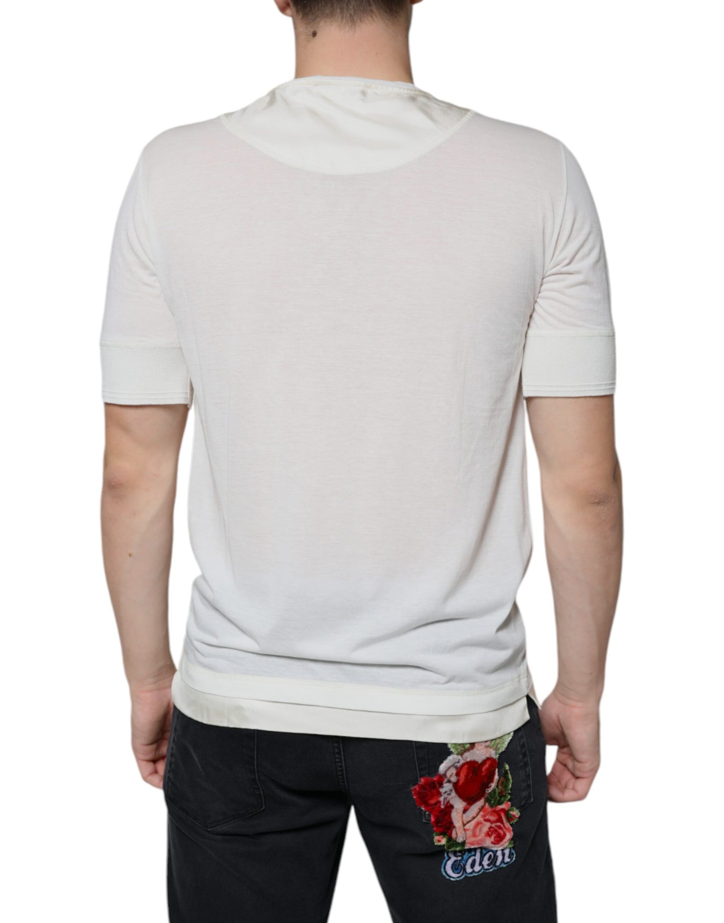 Dolce & Gabbana Off White T-Shirt mit kurzen Ärmeln aus Baumwolle