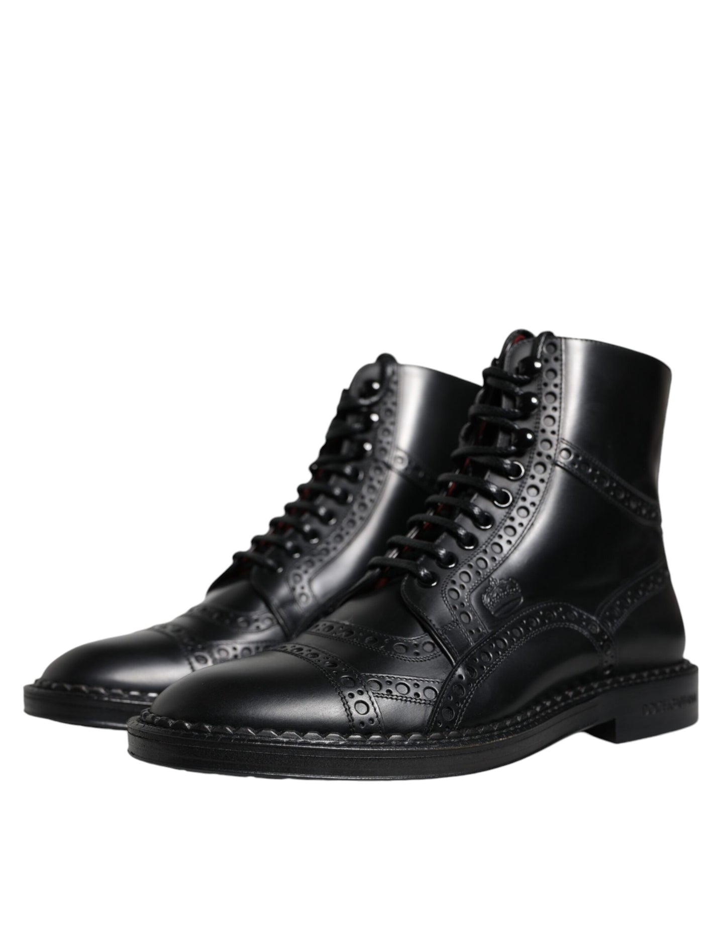 Dolce & Gabbana Schwarze Leder Schnürstiefel mit mittlerer Wade