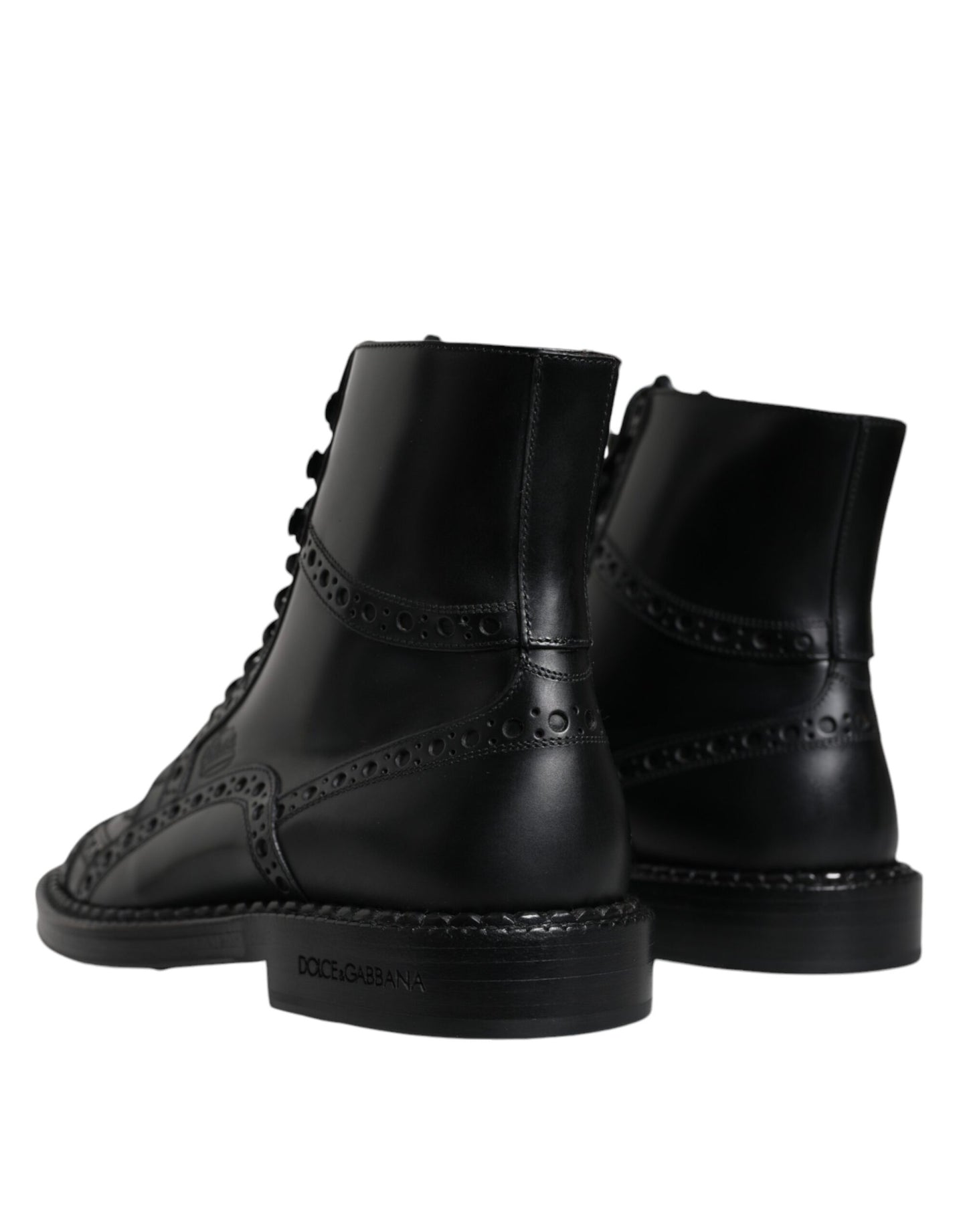 Dolce & Gabbana Schwarze Leder Schnürstiefel mit mittlerer Wade