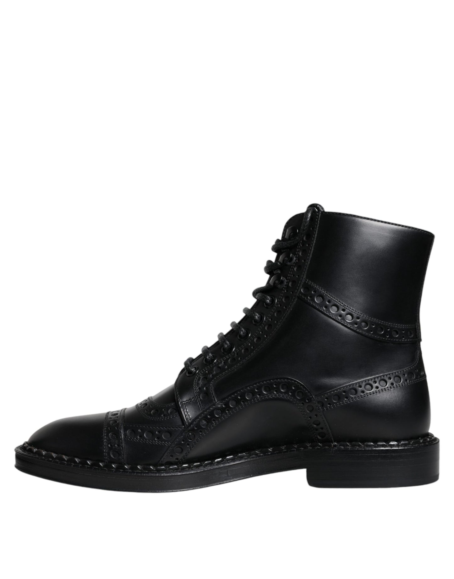 Dolce & Gabbana Schwarze Leder Schnürstiefel mit mittlerer Wade