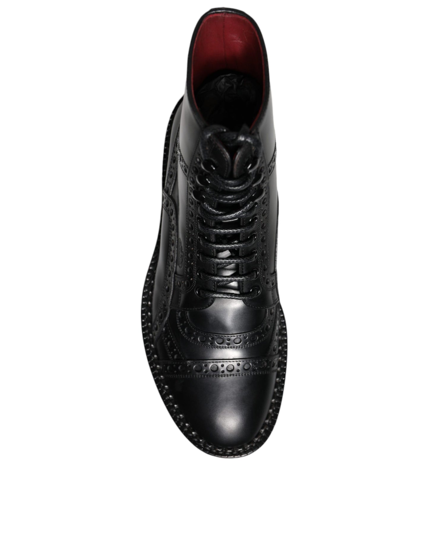 Dolce & Gabbana Schwarze Leder Schnürstiefel mit mittlerer Wade