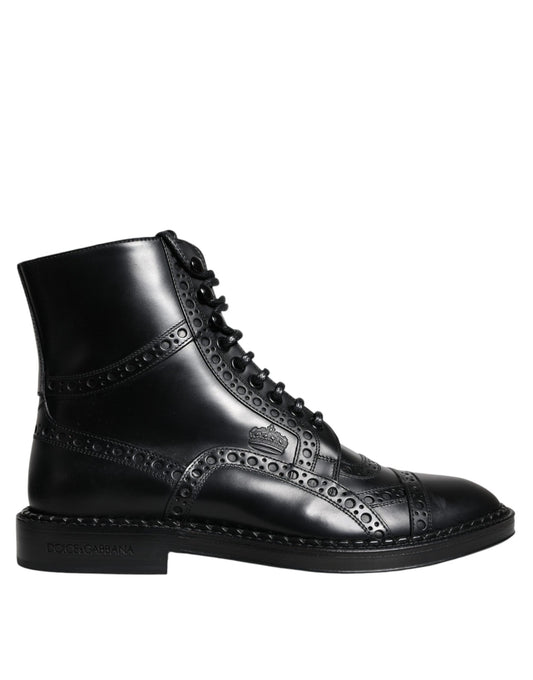 Dolce & Gabbana Schwarze Leder Schnürstiefel mit mittlerer Wade