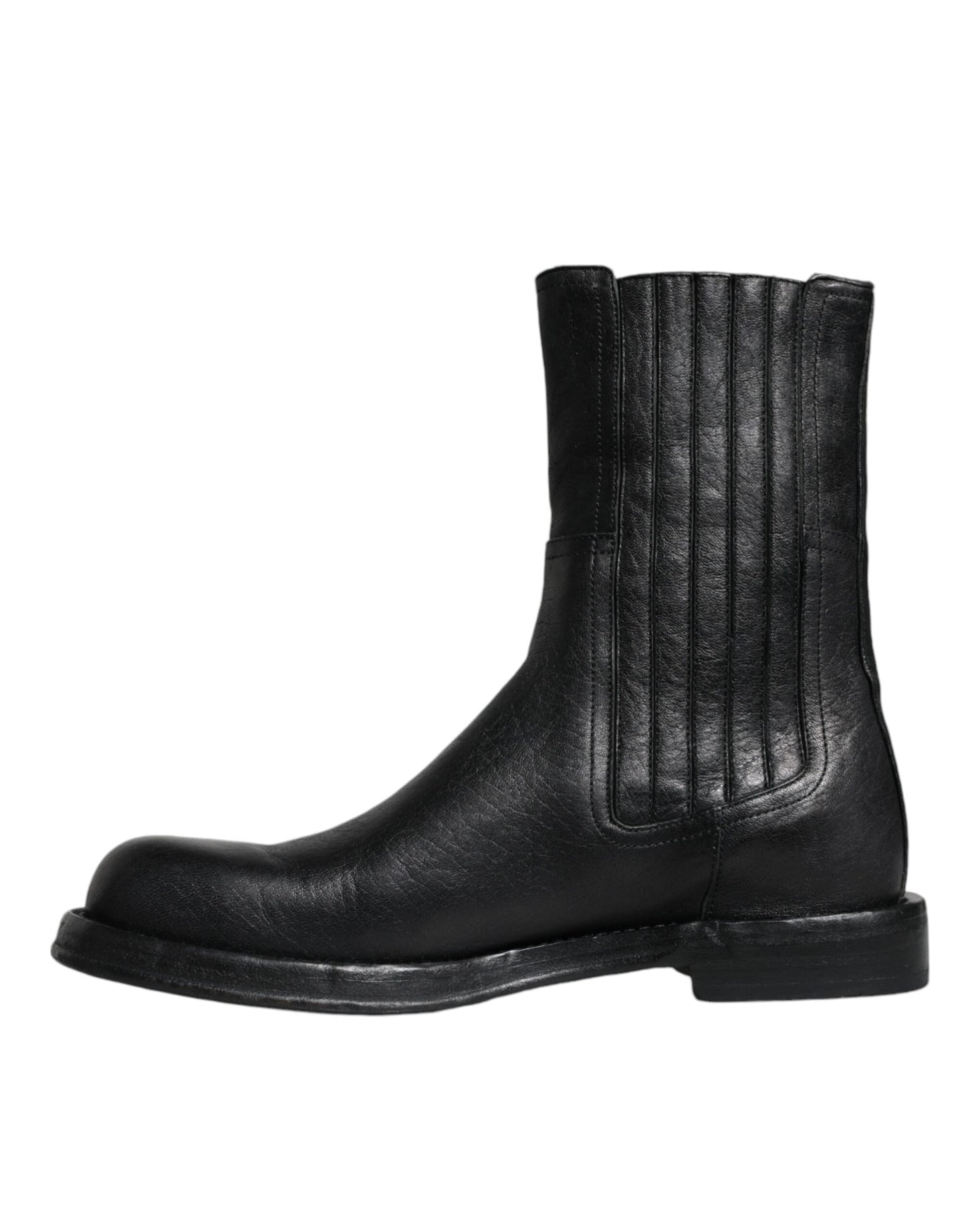 Dolce & Gabbana Black Horse Leather Mid Calf Boots Shoes