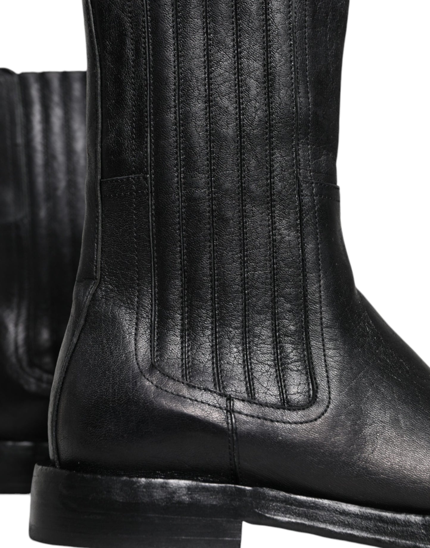 Dolce & Gabbana Black Horse Leather Mid Calf Boots Shoes