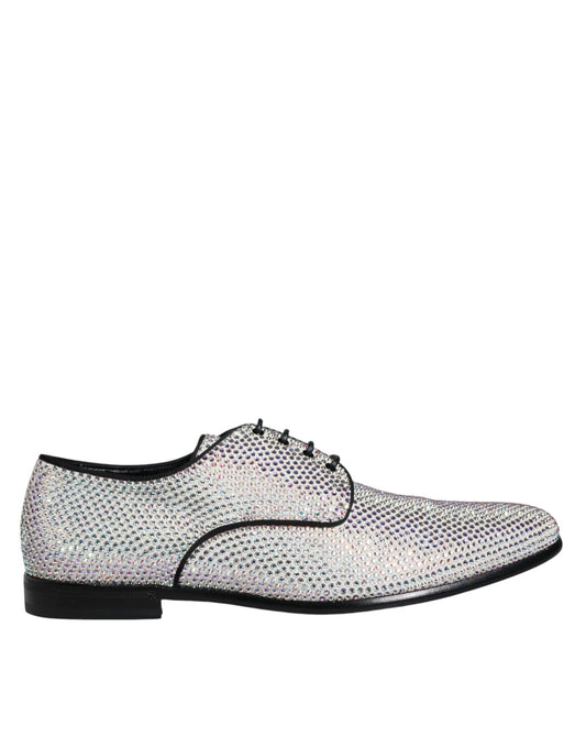 Dolce &amp; Gabbana Silver Leather Rhinestones Derby Dress Shoes