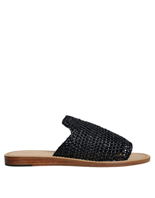 Dolce &amp; Gabbana mustat yksiväriset punottu Raffia Slides -kengät