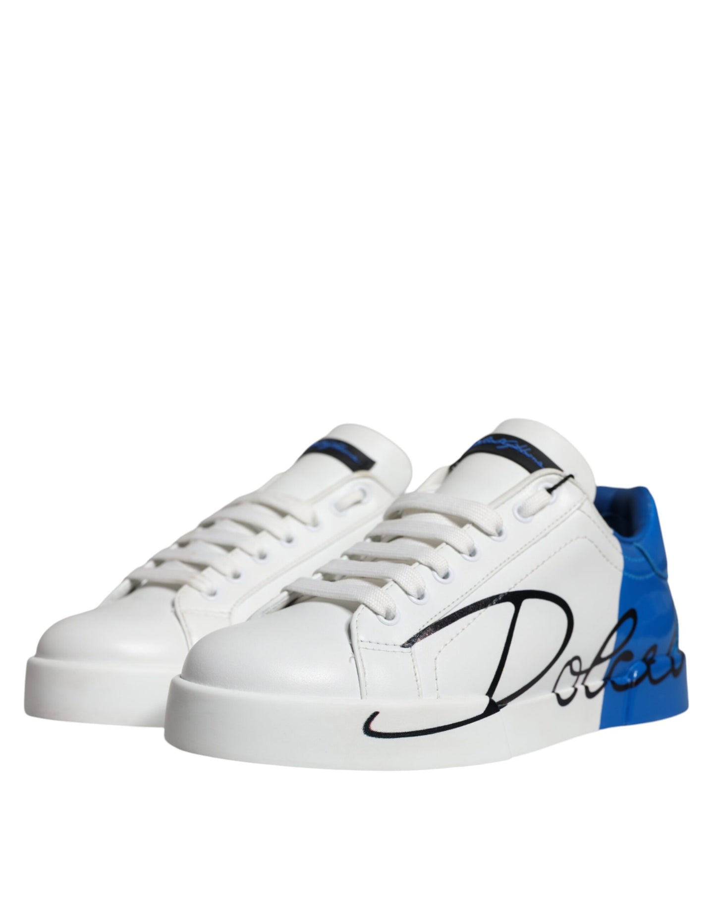 Dolce & Gabbana Weiß Blau Leder Logo Low Top Sneakers Schuhe