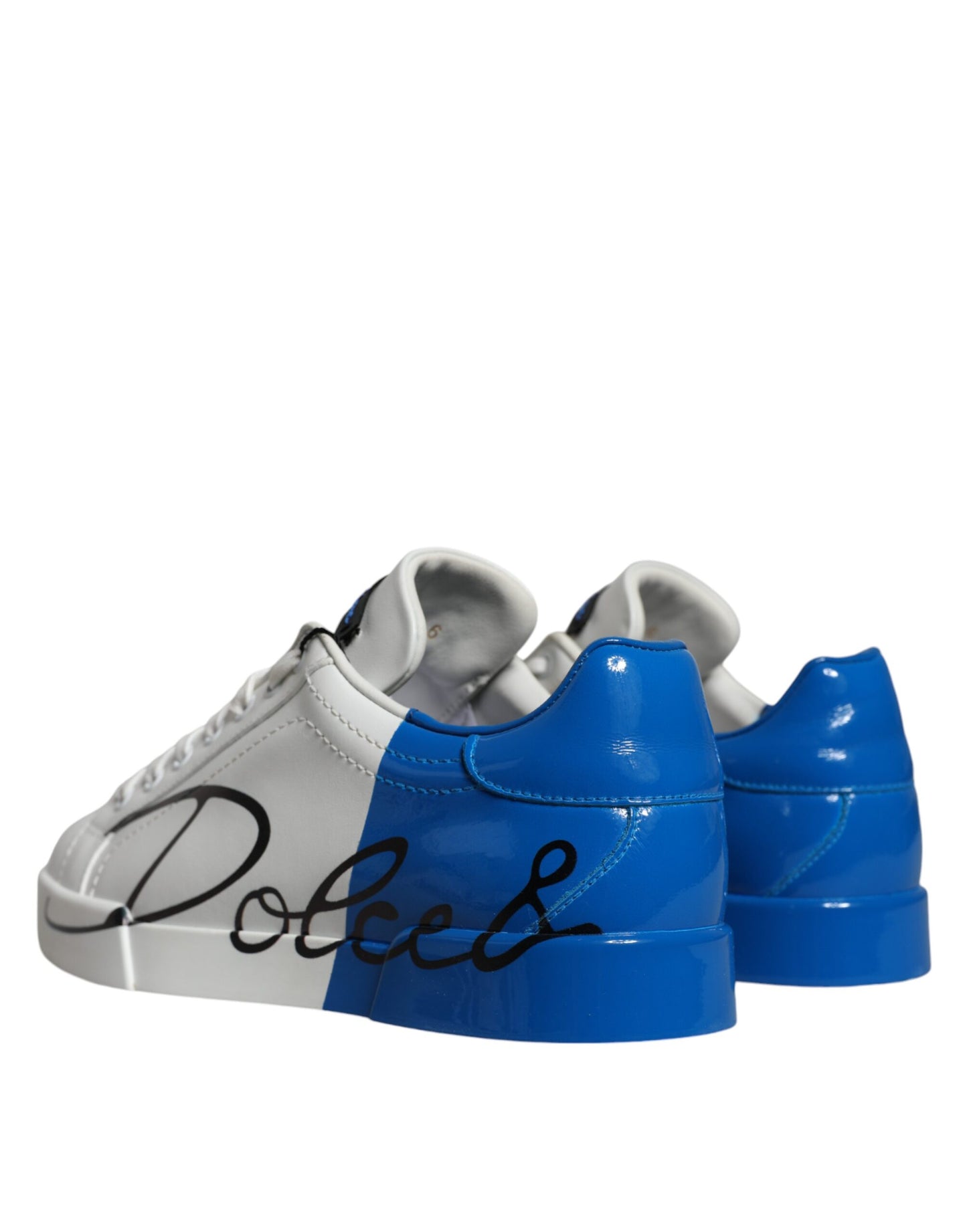 Dolce & Gabbana Weiß Blau Leder Logo Low Top Sneakers Schuhe