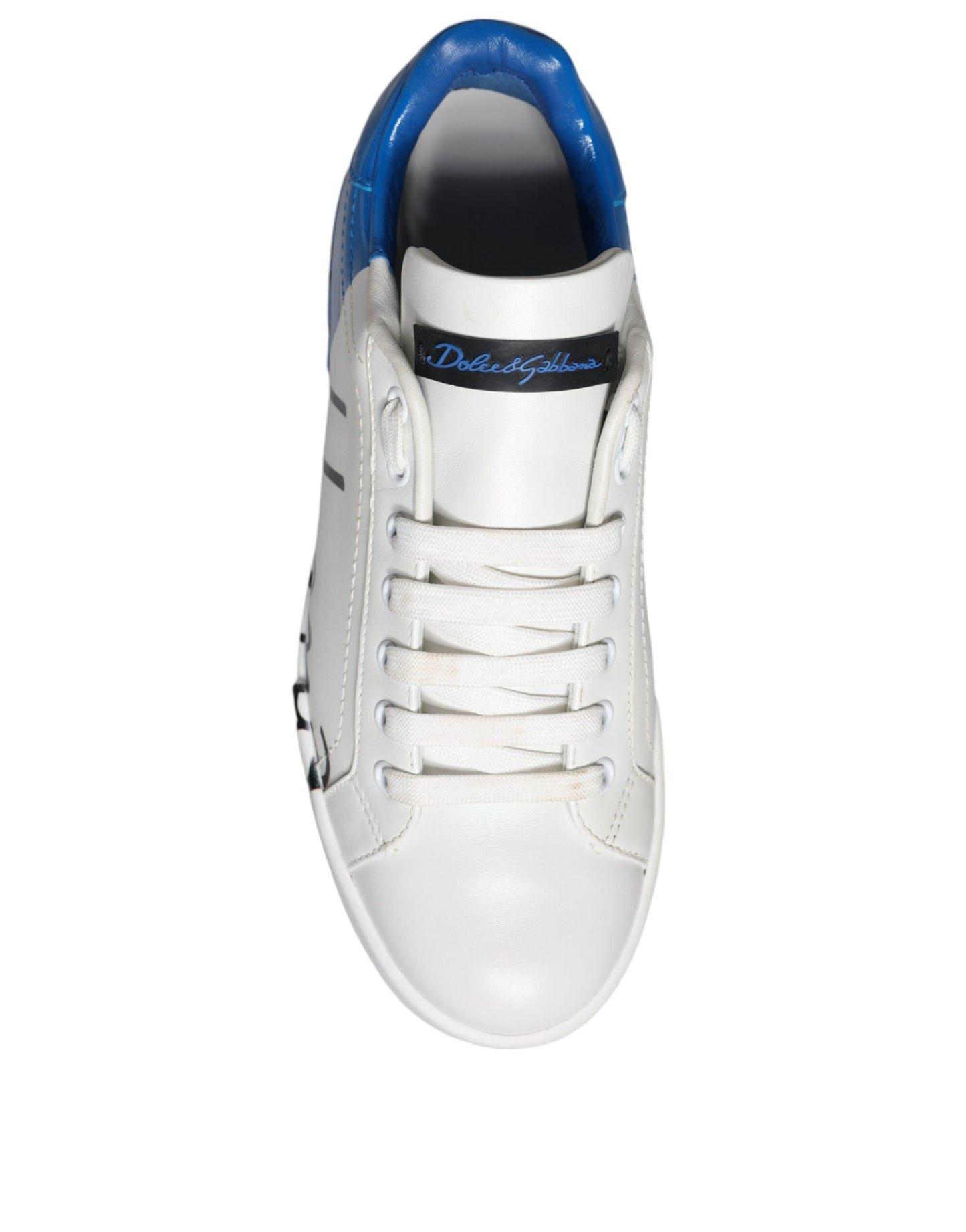 Dolce & Gabbana Weiß Blau Leder Logo Low Top Sneakers Schuhe