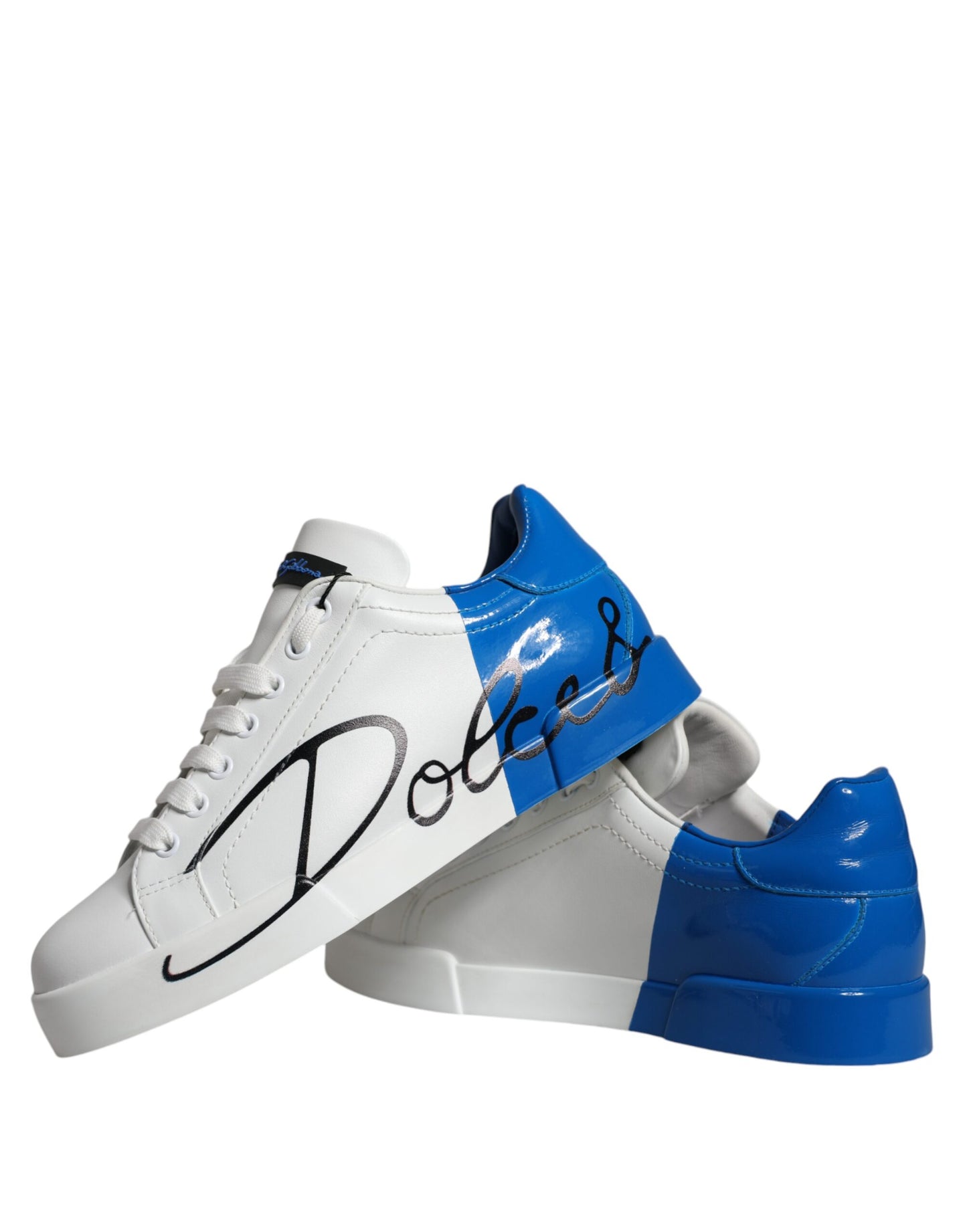 Dolce & Gabbana Weiß Blau Leder Logo Low Top Sneakers Schuhe