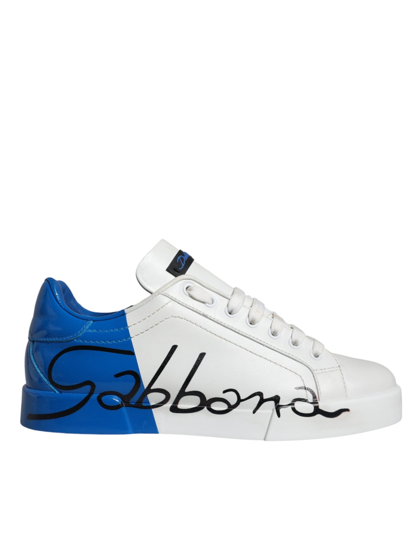 Dolce & Gabbana Weiß Blau Leder Logo Low Top Sneakers Schuhe