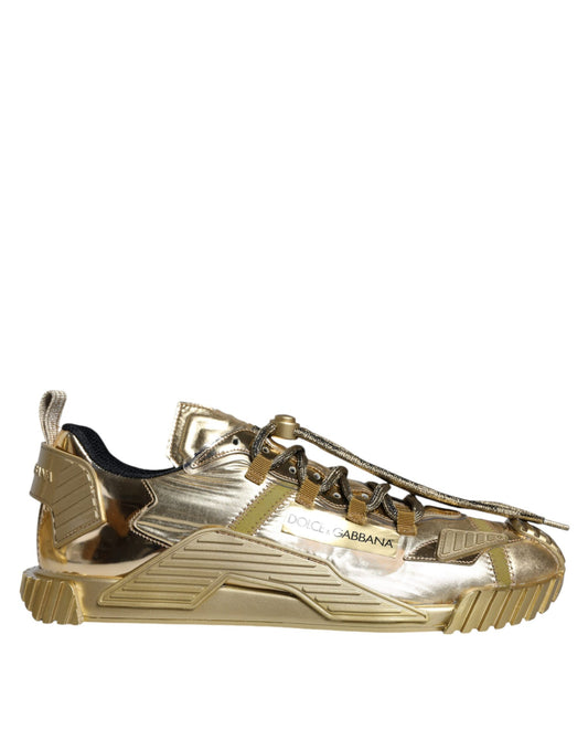 Dolce &amp; Gabbana Gold Stretch Lace Up NS1 Sneakers Shoes