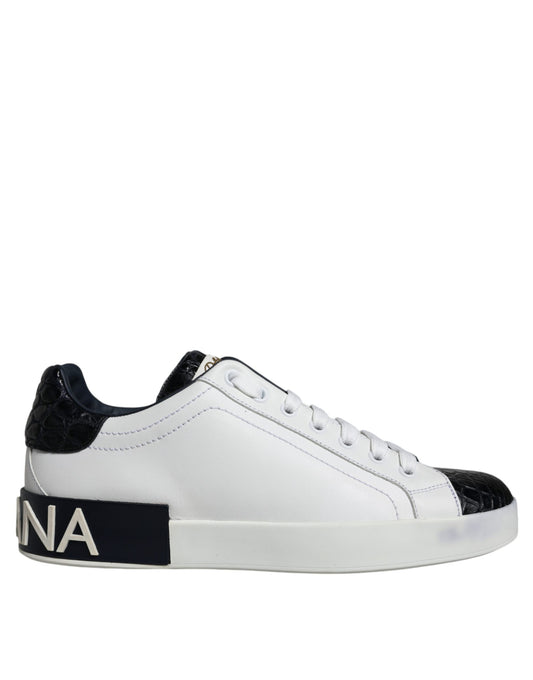 Dolce &amp; Gabbana Black Leather Logo Portofino Sneaker Shoes