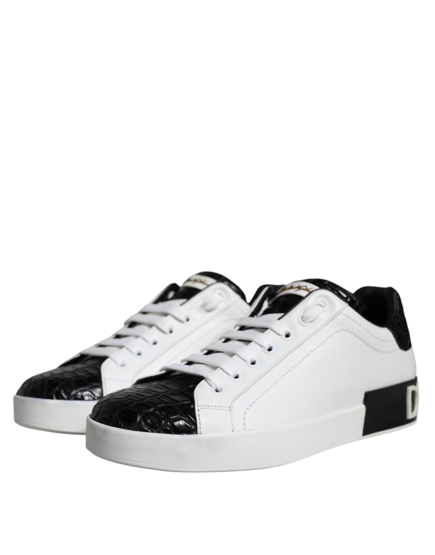 Dolce &amp; Gabbana Black Leather Logo Portofino Sneaker Shoes