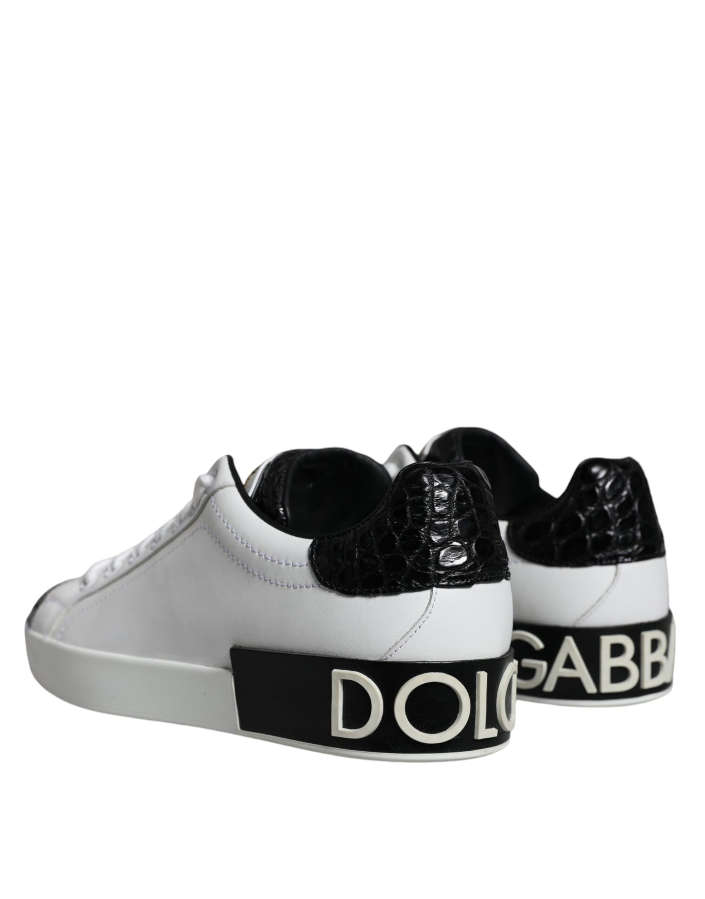 Dolce &amp; Gabbana Black Leather Logo Portofino Sneaker Shoes