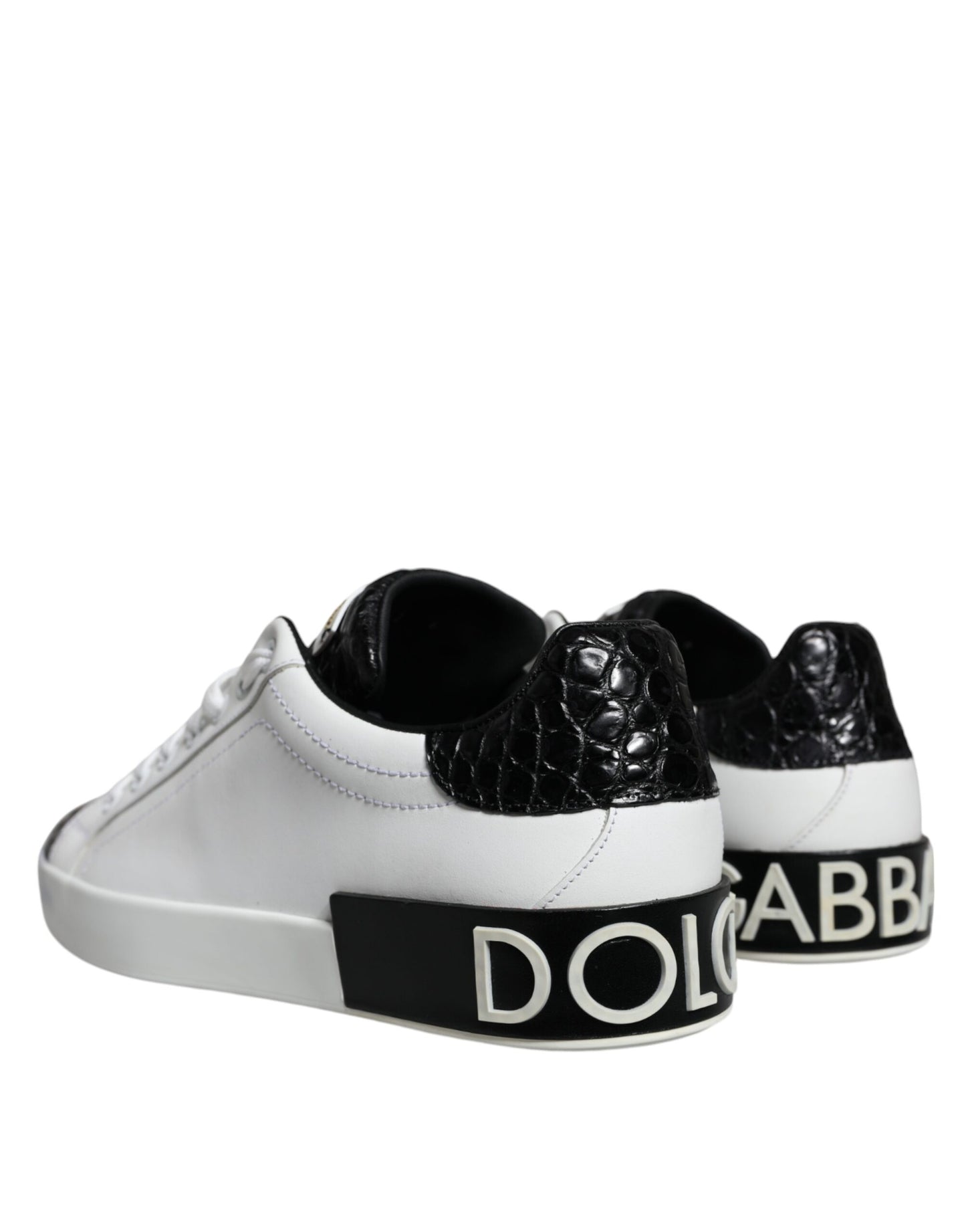 Dolce &amp; Gabbana Black Leather Logo Portofino Sneaker Shoes