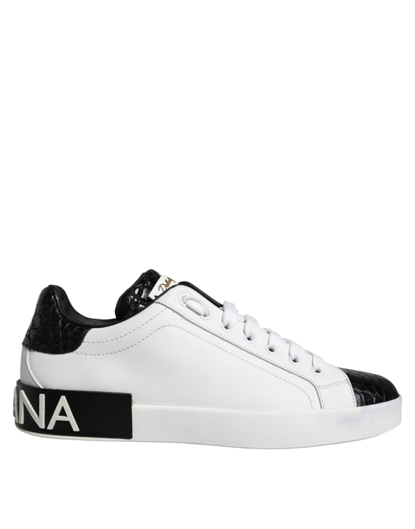 Dolce &amp; Gabbana Black Leather Logo Portofino Sneaker Shoes