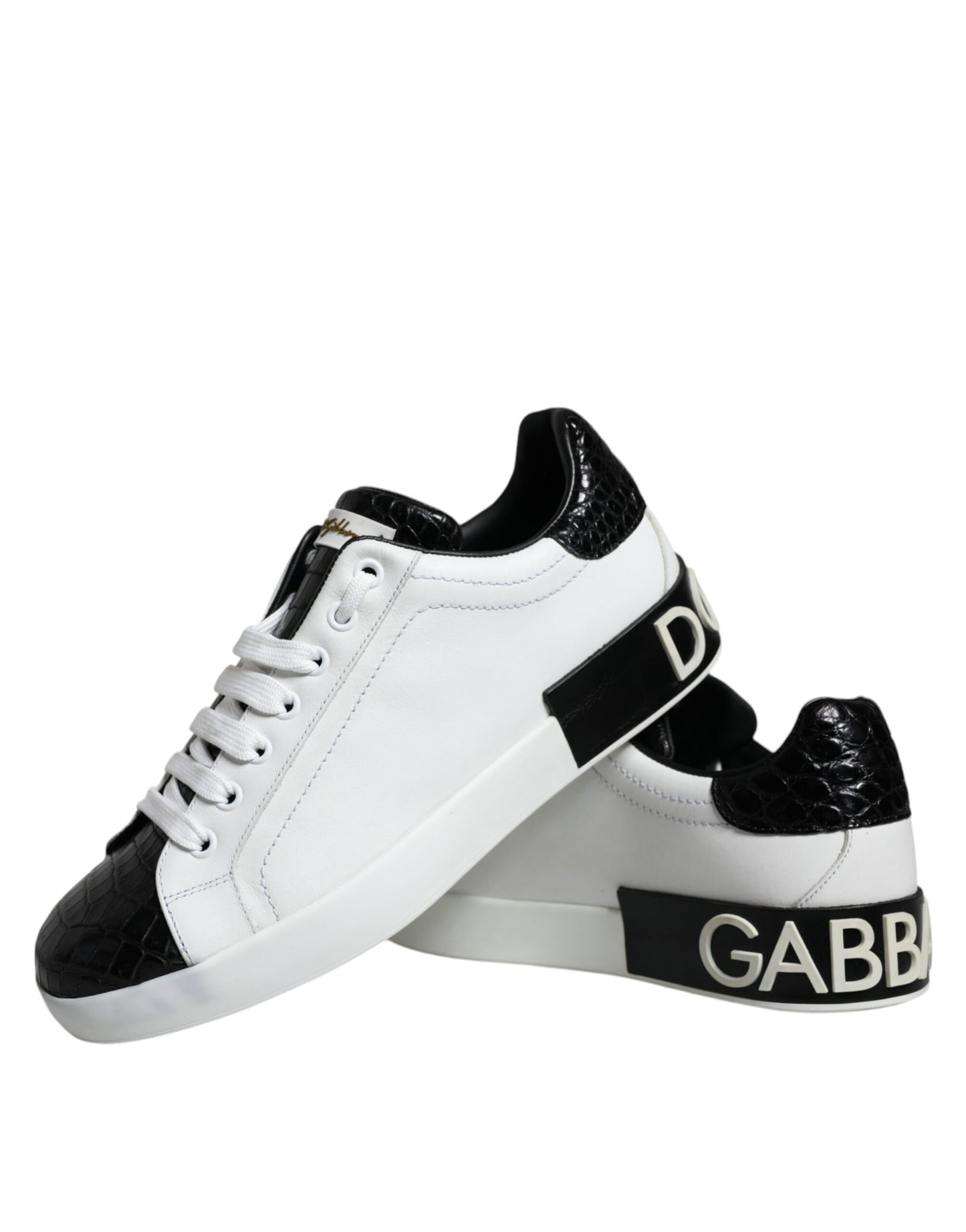 Dolce &amp; Gabbana Black Leather Logo Portofino Sneaker Shoes