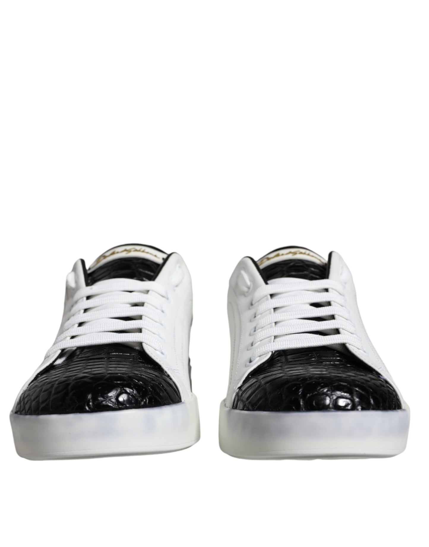 Dolce &amp; Gabbana Black Leather Logo Portofino Sneaker Shoes