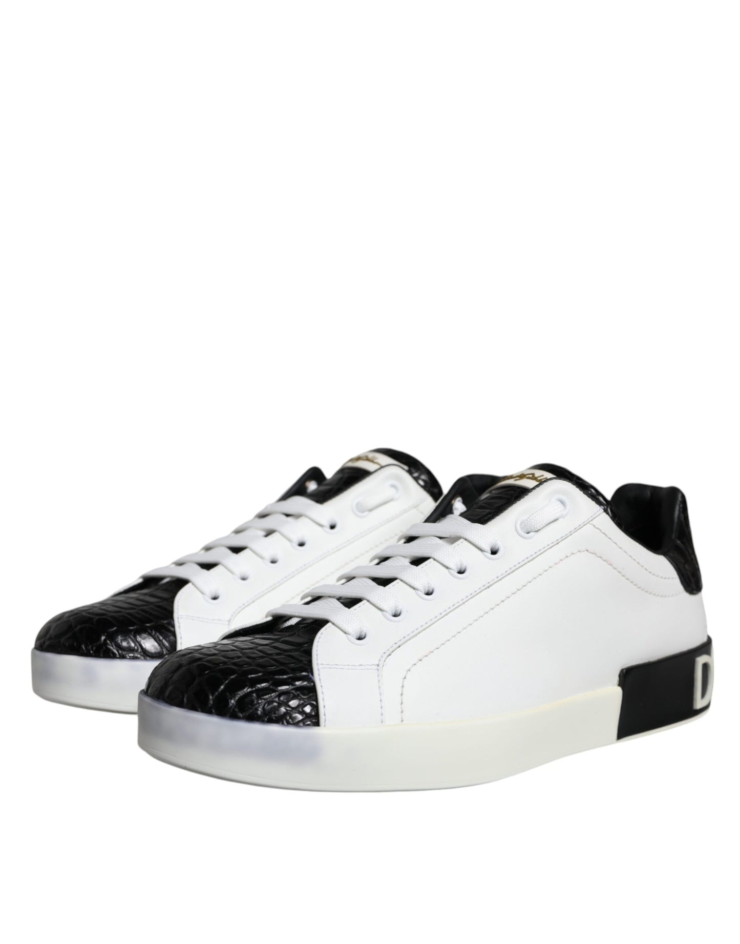 Dolce &amp; Gabbana Black Leather Logo Portofino Sneaker Shoes