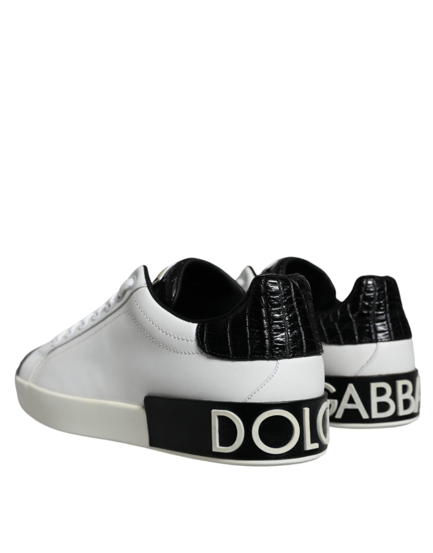 Dolce &amp; Gabbana Black Leather Logo Portofino Sneaker Shoes