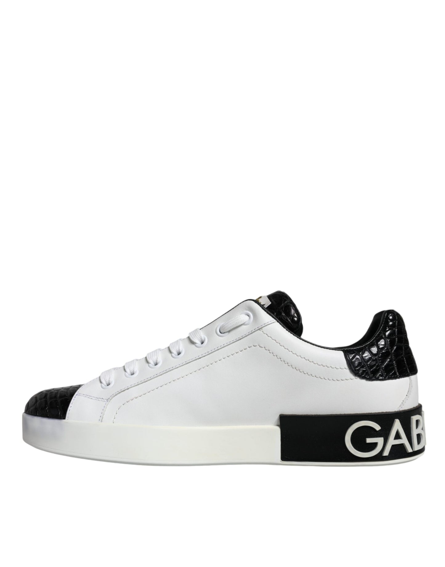 Dolce &amp; Gabbana Black Leather Logo Portofino Sneaker Shoes