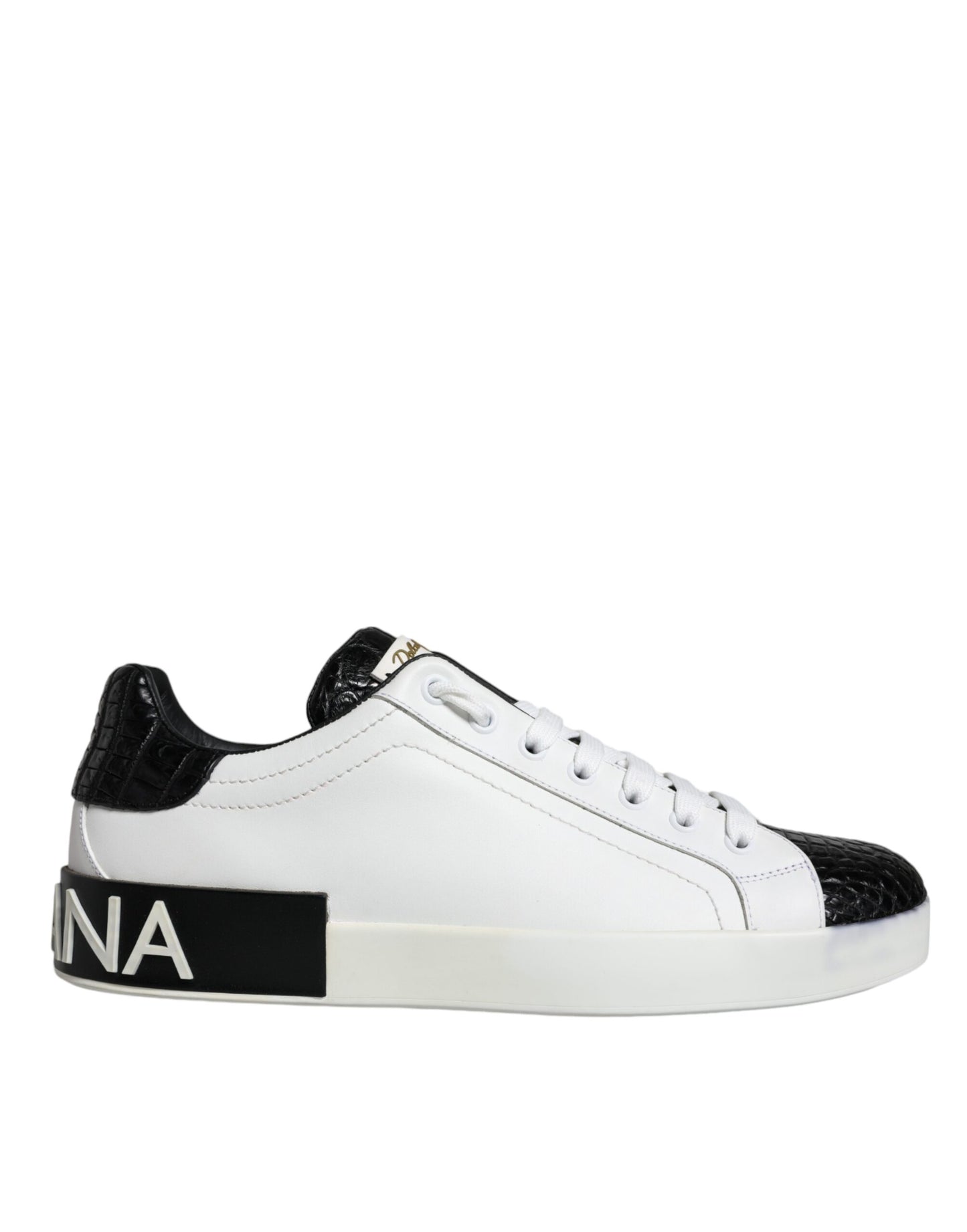 Dolce &amp; Gabbana Black Leather Logo Portofino Sneaker Shoes