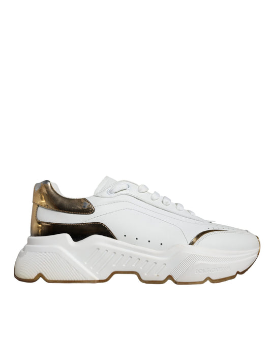 Dolce &amp; Gabbana White Gold DAYMASTER Leather Sneakers Shoes