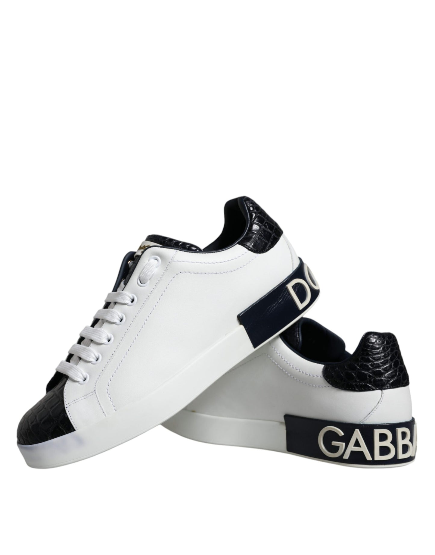 Dolce &amp; Gabbana White Leather Logo Portofino Sneaker Shoes