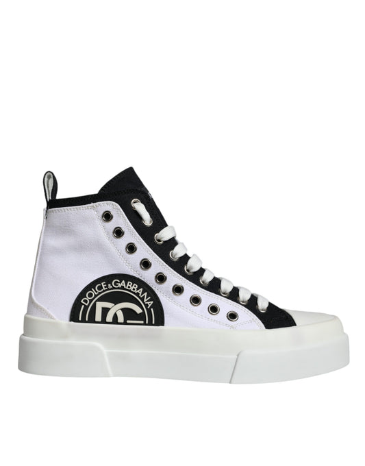 Dolce &amp; Gabbana White Black Cotton Logo High Top -lenkkarit