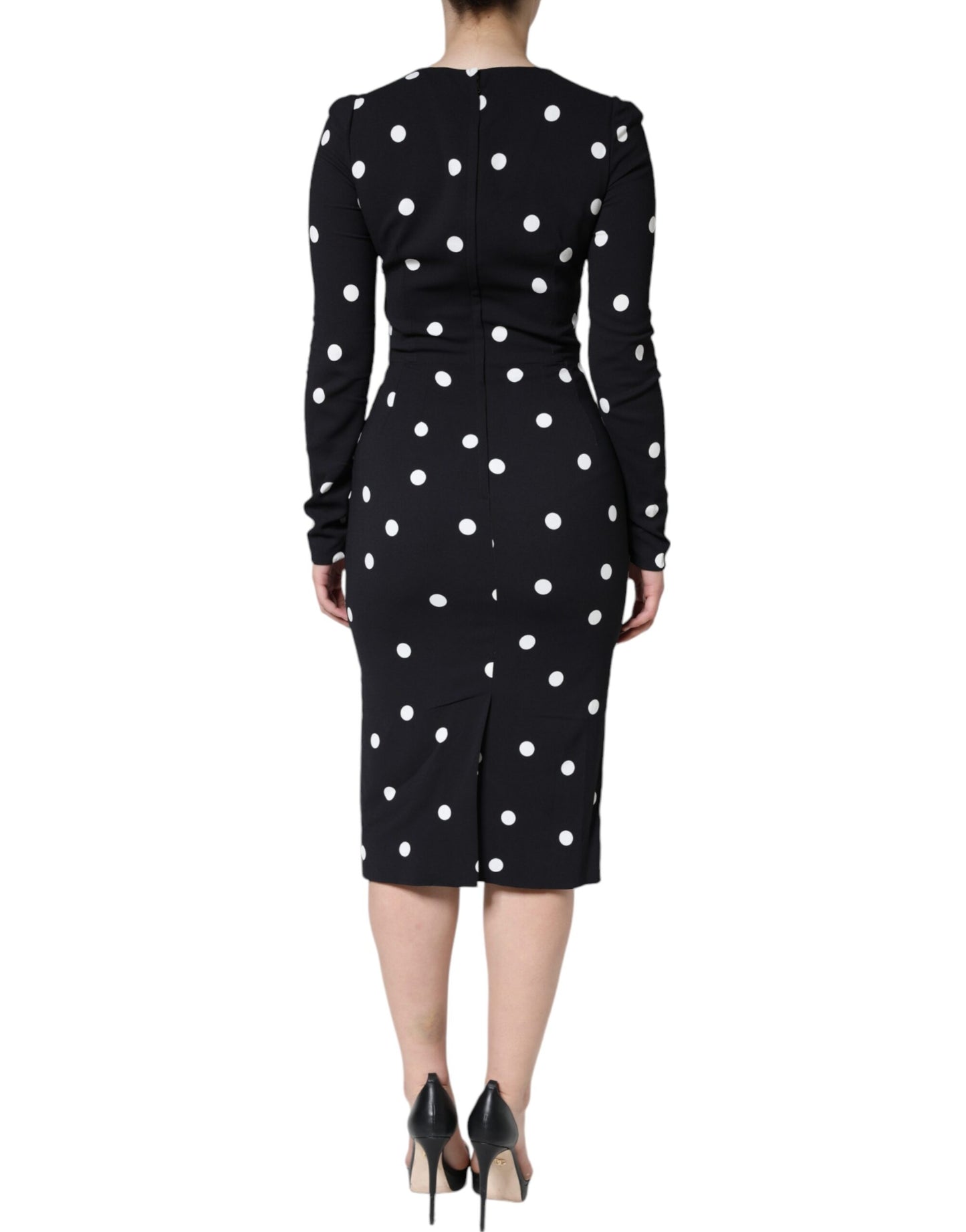 Dolce &amp; Gabbana musta viskoosinen polka Dots Sheath Midi-mekko