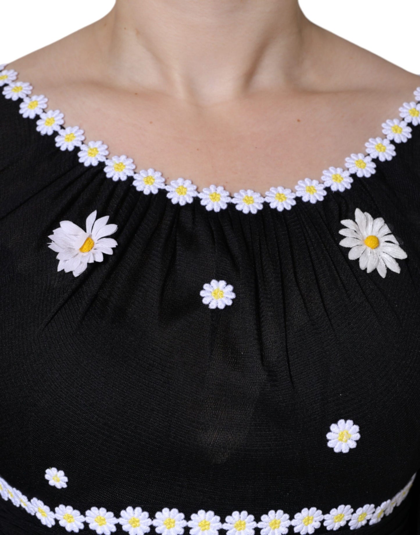 Dolce & Gabbana Schwarzes Seiden Daisy A-Linie Langes Maxikleid