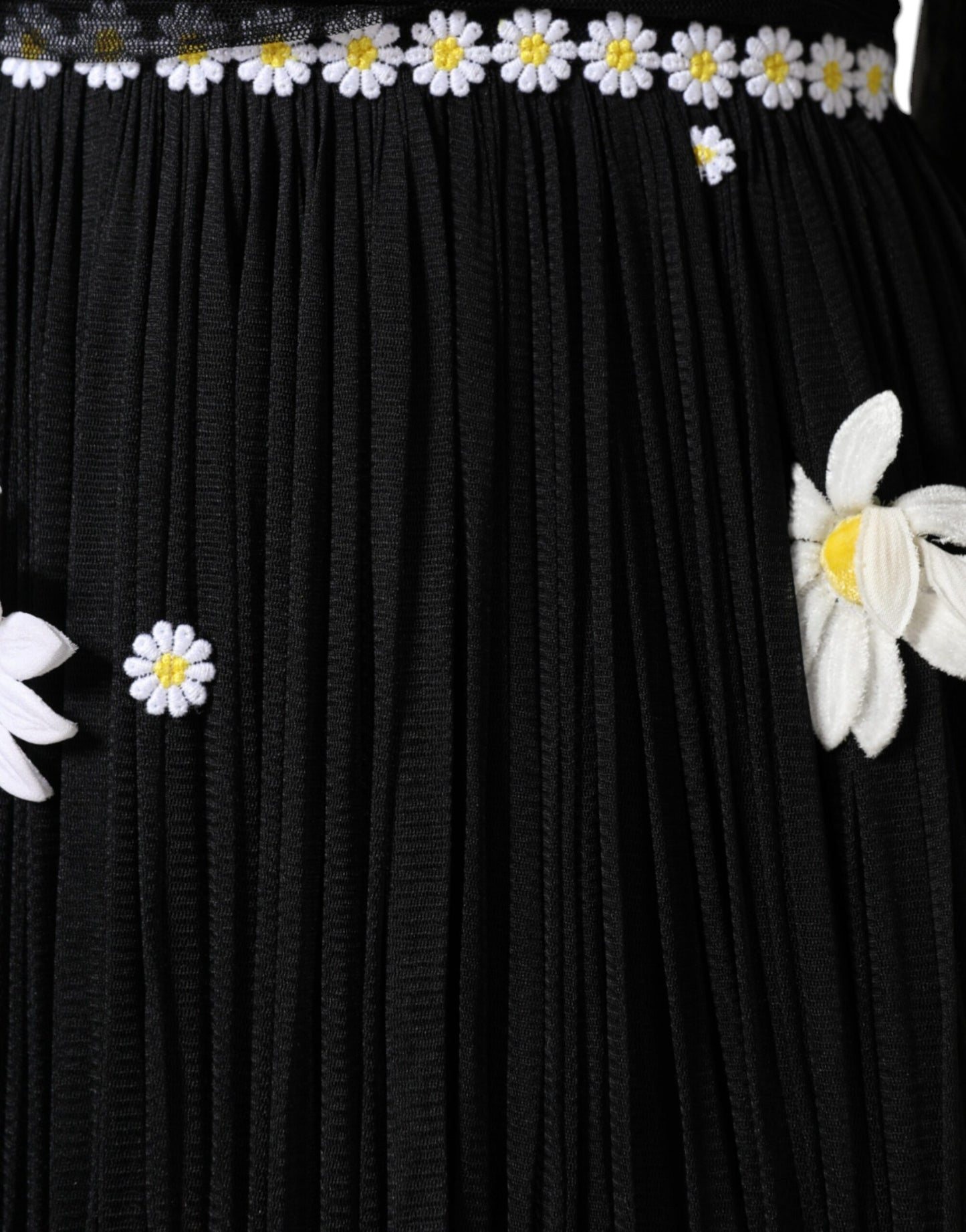 Dolce & Gabbana Schwarzes Seiden Daisy A-Linie Langes Maxikleid