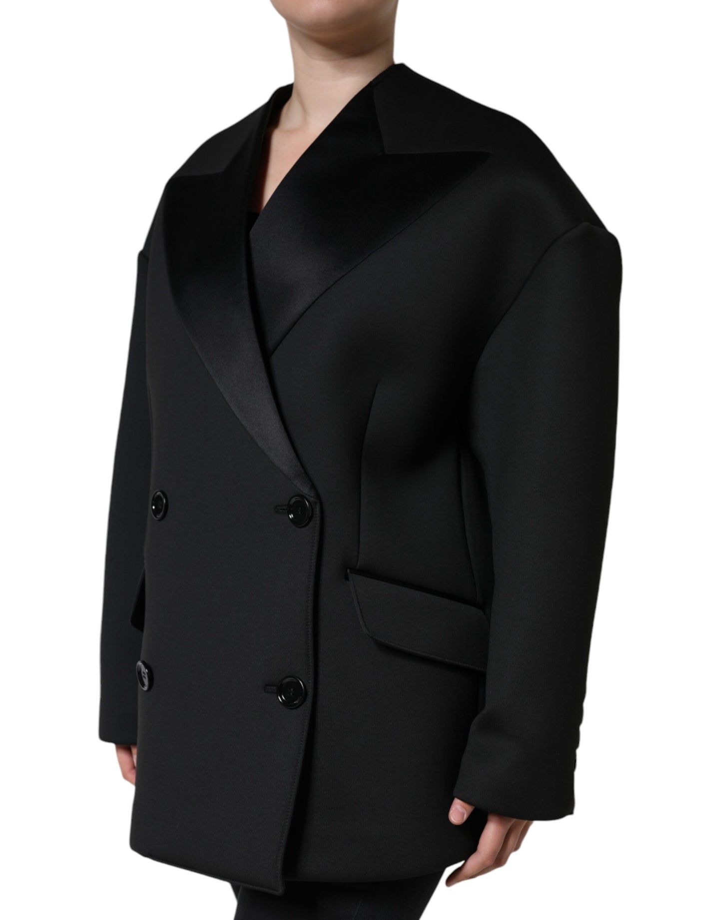 Dolce & Gabbana Schwarzer Polyester Doppelreiher Mantel Jacke