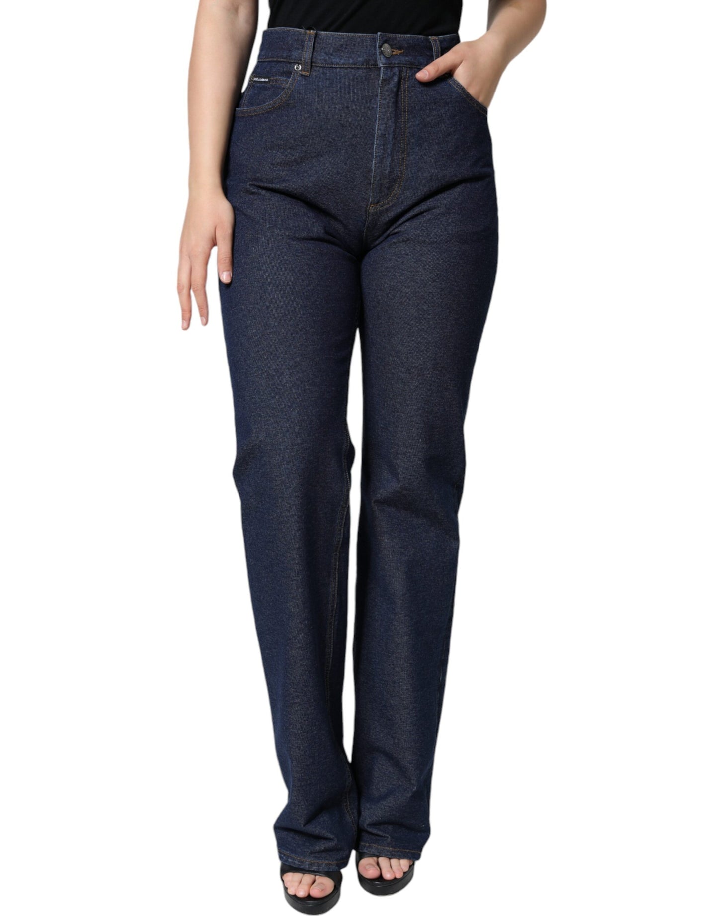 Dolce & Gabbana Dunkelblaue Cotton Stretch Straight Denim Jeans